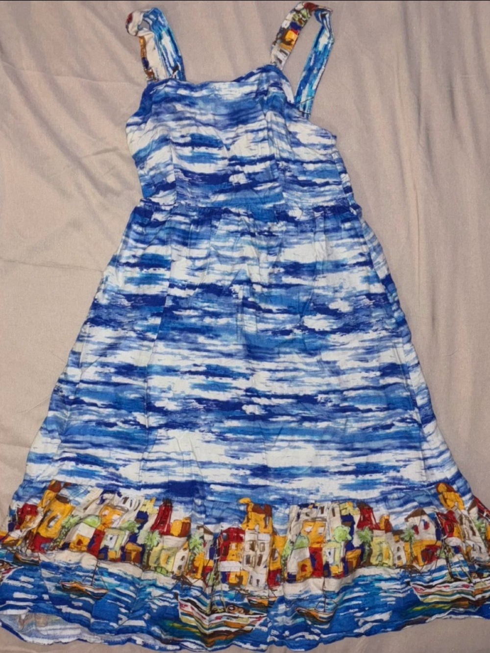 Blue & White Italian linen Sundress with Coastal Print